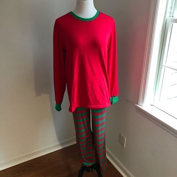 Unisex Christmas Pajamas Red & Green Stripes Sz L - Picture 1 of 4